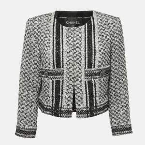 Pre Owned Chanel Black/White Sequined Tweed Jacket XL