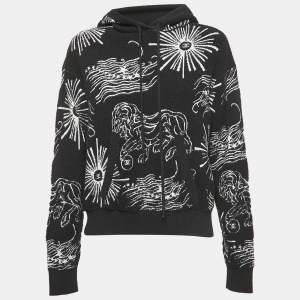 Chanel Black Patterned Cotton Terry Hooded Sweatshirt S
