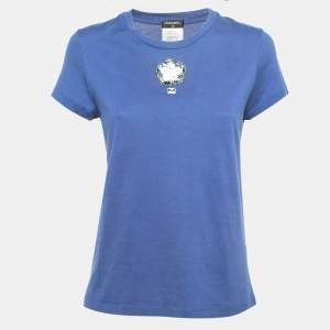 Chanel Blue Cotton Patch Detail T-Shirt M