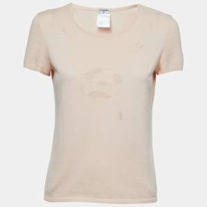 Chanel Light Orange Patterned Knit Short Sleeve Top M