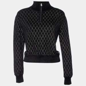 Chanel Black Lurex Knit Half Zip Pullover M