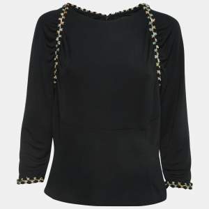 Chanel Black Silk Knit Size Zip Detailed Long Sleeve Top XL