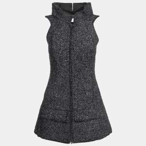 Chanel Black Tweed Zip Front Sleeveless Mini Dress S