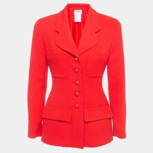 Chanel Vintage Red Wool Tailored Jacket M