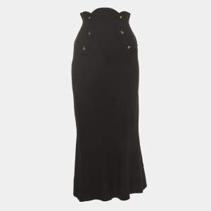 Chanel Vintage Black Wool Button Embellished Flared Pencil Skirt XS