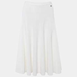 Chanel White Textured Knit Midi Skirt M