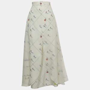 Chanel White Ski Printed Chiffon Maxi Skirt M