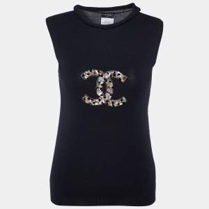 Chanel Black CC Embellished Cashmere Sleeveless Jumper M