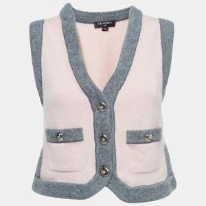 Chanel Pink Cashmere Buttoned Sweater Vest M