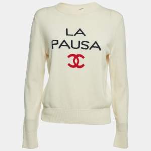Chanel Cream La Pausa Patterned Cashmere Round Neck Sweater S