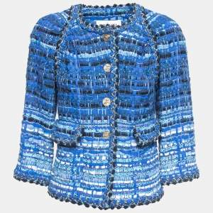 Chanel Blue Ribbon & Tweed Owl Button Jacket M