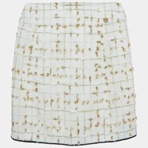 Chanel White/Gold Tweed Mini Skirt M