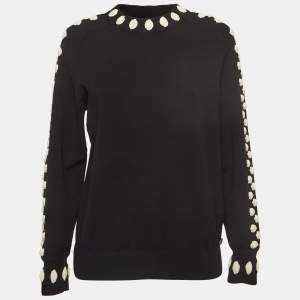 Chanel Black Wool Blend Rose Detailed Sweater M