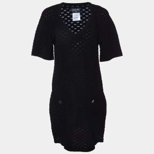Chanel Black Textured Knit Knee-Length Dress L