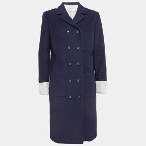 Chanel Blue Cotton Blend Double Breasted Mid-Length Coat M