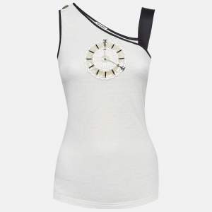Chanel White Clock Embroidered Knit Tank Top S