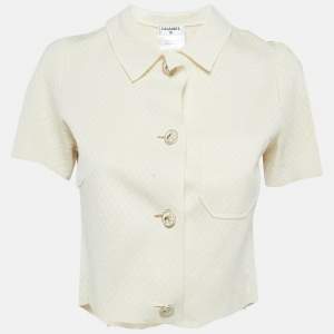 Chanel Off White Lozenge Knit Cropped Shirt S