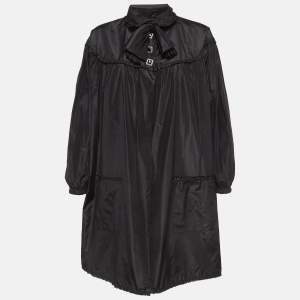 Chanel Black Silk Gathered Yoke Mid-Length Coat M