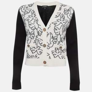 Chanel Black/White Bird Intarsia  Cashmere Cardigan M