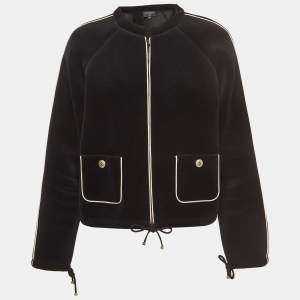 Chanel Black Velvet Contrast Trim Crop Jacket M