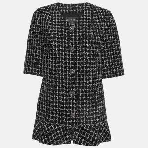 Chanel Black Check Lurex Tweed Short Sleeve  Jacket M