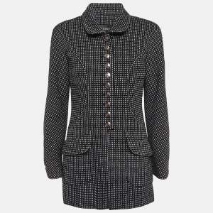Chanel Black and Metallic Silver Tweed Coat M