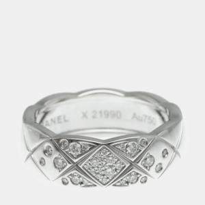 Chanel 18K White Gold Diamond Medium Coco Crush Ring 52