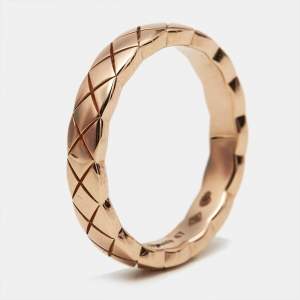 Chanel Coco Crush Quilted Motif 18k Rose Gold Mini Band Ring Size 47