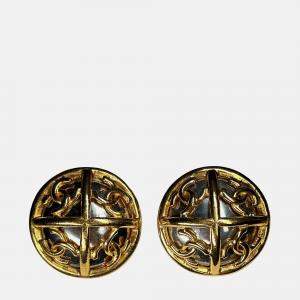 Pre Owned Chanel 93P Round Mirror CC Clip on Earrings