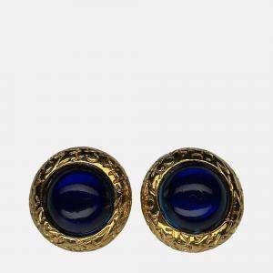 Pre Owned Chanel Vintage Blue and Gold Clip On Earrings