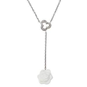 Chanel Camellia Carved Agate Diamond Lavalier Necklace