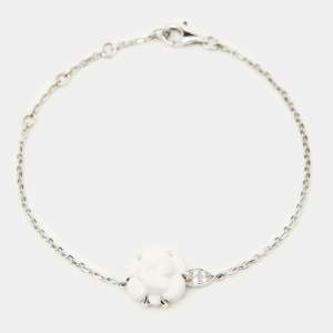  Chanel Camélia Sculpté White Agate Inlay Diamond 18k White Gold Bracelet 