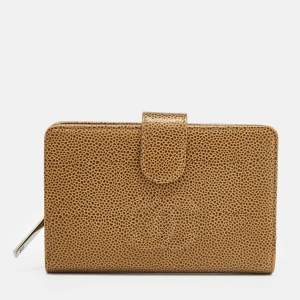 Chanel Gold Caviar Leather CC French Wallet