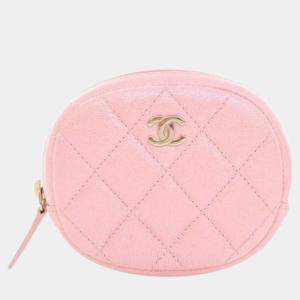 Chanel Rose Pink Iridescent Caviar Quilted Zip Around Classic Coin Purse