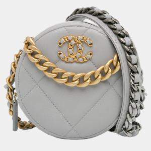 Chanel Grey Lambskin 19 Round Clutch with Chain