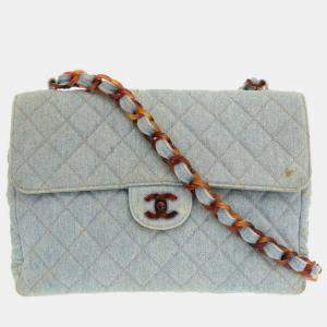 Chanel Blue Quilted Denim Classic Flap Bag