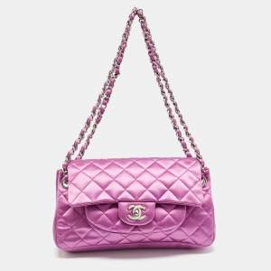 Pre Owned Chanel Purple Quilted Satin Classic Accordion Shoulder Bag
