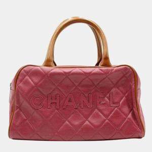 Chanel Red Quilted Leather Logo Bowler Bag