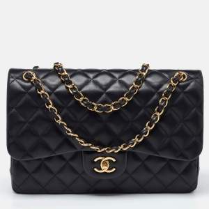 Chanel Black Quilted Leather Jumbo Classic Double Flap Bag