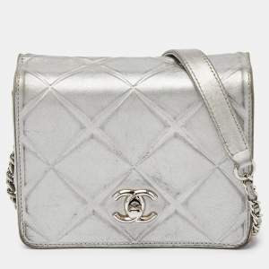 Chanel Silver Leather Mini Propeller Flap Bag