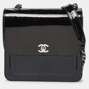 Pre Owned Chanel Black Patent Leather Vintage CC Square Flap Bag