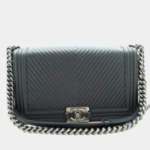 Chanel Grey Leather Medium Boy Shoulder Bag