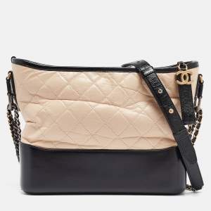 Chanel Peach/Black Quilted Aged Leather Medium Gabrielle Bag 