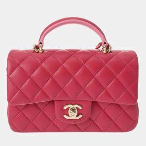 Chanel Pink Leather Rectangular Mini Top Handle Flap Bag