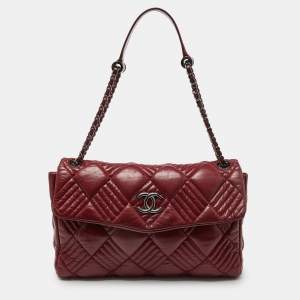 Pre Owned Chanel Red Quilted Leather Maxi In and Out Flap Bag