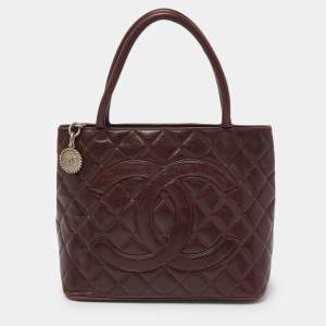 Chanel Burgundy Quilted Caviar Leather Medallion Tote