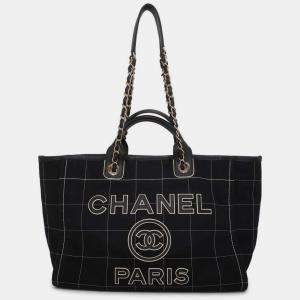 Chanel Black Canvas Deauville Tote Bag 