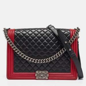 Chanel Black/Red Quilted Leather Large Boy Flap Bag