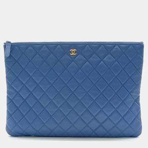 Chanel Blue Leather Large Ombre Quilted O-Case Clutch Bag