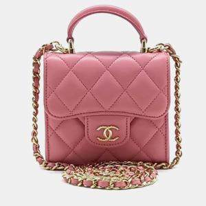 Pre Owned Chanel Pink Quilted Leather Mini CC Square Top Handle Bag
